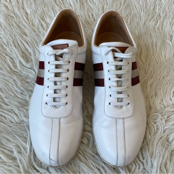BALLY Men’s Freenew Textile-Stripe White Calf Leather Low Top Sneakers Size 9 - Picture 3 of 12